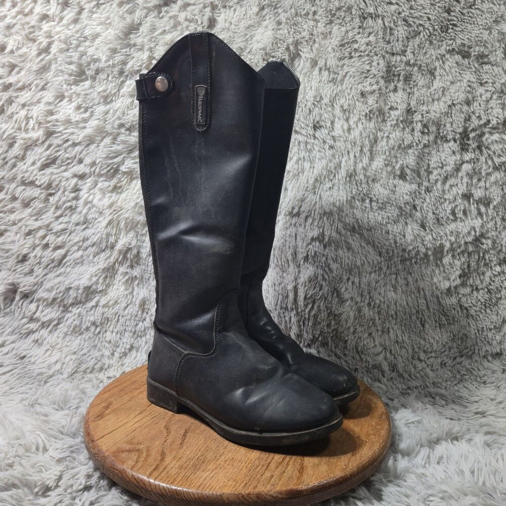Unbranded Womens Black Leather Tall Riding Boot Pull On Size 6.5 EU 37 Ranch